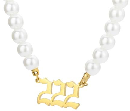 HIJONES Damen Engel Zahl 222 Halskette Nummer Zahlen Anhänger Choker Kette Numerologie Schmuck Gold