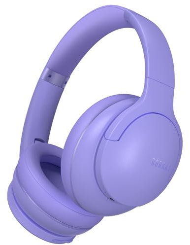 DOQAUS Casque Bluetooth supra-auriculaire, 90 heures de lecture, 3 modes EQ, HiFi stéréo basses sans fil avec micro, cache-oreilles doux, pliable pour téléphone/PC (lilas)