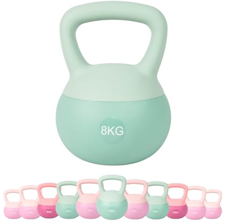 JINPALAY Pesa Rusa, 8KG PVC Soft Kettlebell, Rellena de Fina Arena de Acero, Mango Ancho Antideslizante, Diseño Contemporáneo, Pesa Kettlebell para Ejercicios de Musculación en Casa y Gimnasio
