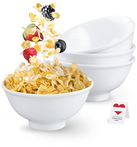 Urban Lifestyle Lot de 4 bols pour collations, desserts en porcelaine, blanc, riz, petits bols à céréales, bols à soupe, bols à dessert, salade, soupes, fruits, 4 pièces en porcelaine, crème