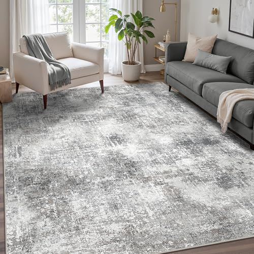 GENIMO Washable Area Rugs for Living Room, 8x10 Modern Non Slip Rugs, Low Pile Lightweight Soft Print Rug for Bedroom, Dining Room, Home Office, Grey