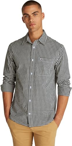 Tommy Jeans Chemise Homme Poplin Check Manches Longues, Noir (Black), XS