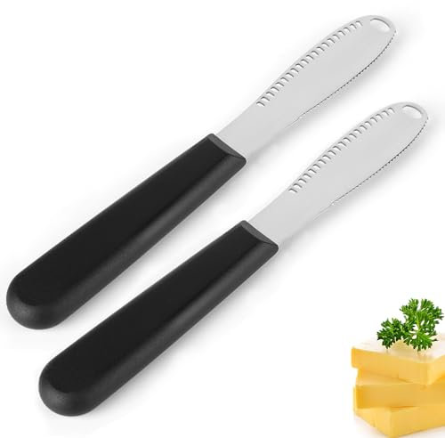Palmcee 2pcs Multi-Function Butter Curler & Spreader - Stainless Steel Butter Knife with Non-Slip Handle, Easy Spread for Jams, Cheese, Jell