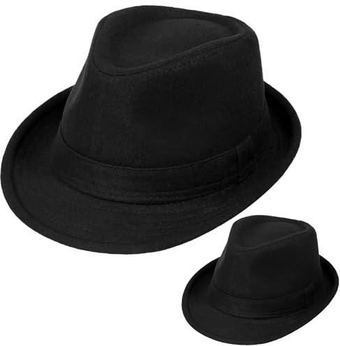 Paquete de 2 sombreros Fedora de Manhattan para hombre, sombrero de fieltro vintage de gángster trilby, negro, Small-Large