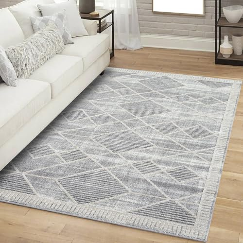 carpet city Teppich Kurzflor Wohnzimmer - Grau - 120x170 cm Rechteckig - Raute-Muster, Meliert - 3D-Effekt - Moderne Teppiche Flachflor Schlafzimmer, Esszimmer