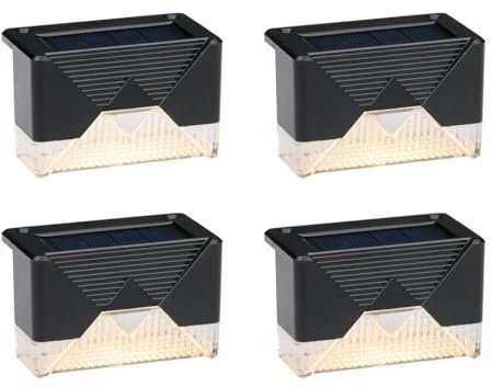 GRUNDIG Luci da giardino a energia solare, confezione da 4 pezzi, per illuminazione di terrazze e recinzioni, luce d'atmosfera bianca calda, lampada da giardino con materiale di fissaggio, durata