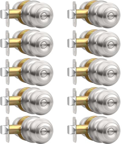 AEEKEL Interior Door Knobs Keyless, 10 Pack Privacy Door Knob with Lock