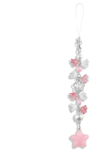 Mabor Blumen Sterne Handyanhänger，Phone Charm Rosa Süße Handy Schlaufe Handykette Universal Taschen Anhänger Schlüsselanhänger Stern Y2K Taschen Charms Damen Kamera Anhänger