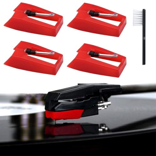ZEPIQOR 4 Pièces Aiguille Tourne Disque, Stylet de Tourne-Disque Vinyle Remplacement Stylet à Aiguille en Diamant avec Brosse de Nettoyage Kit pour Victrola ION Crosley Phonographe LP