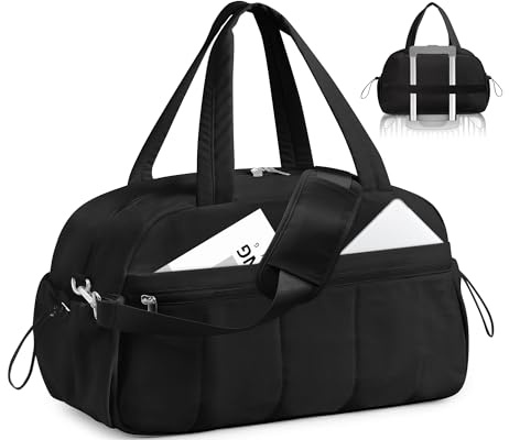 Hoseay Reseväska dam stor sportväska med vått fack vattentät weekendväska lätt moderskap gymväska 24L handbagage för flygplan fitness sjukhus, svart, Taille unique