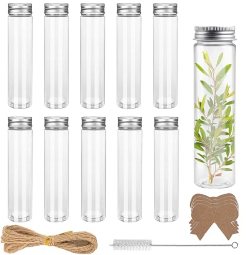 Ksnowqi 12 Piezas Tubos de Ensayo plastico, Probetas Plastico con Tapon 110ml, Probetas Plastico Transparente para Dulces Semillas, Especias, Líquidos, Artesanías, Plantas