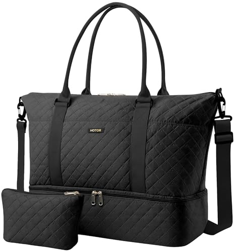 HOTOR Travel Bags for Women - Lightweight Overnight Holdall Bag, Large Carry on Luggage Weekend Bag with Shoe Compartment & Toiletry Bag, Travel Duffel Sport Gym Tote, Black, 34.0 x 45.0 x 20.0 cm