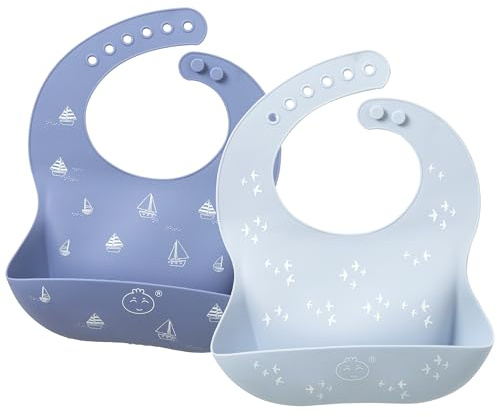 Little Dimsum silikon baby matning haklappar lätt justerbar och torka ren mjuk vattentät avvänjning haklappar