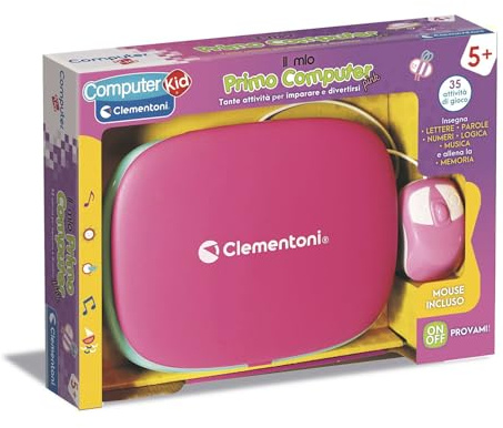Clementoni Sapientino - Mon Premier Ordinateur Pink, Jeu éducatif interactif Enfants à partir de 5 Ans, 35 activités, Apprendre Lettres, Chiffres, logique, Musique, avec Souris et écran LCD, Langue