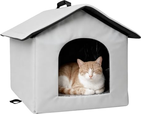 SDLDEER Outdoor Cat Cave Bed for Winter, Waterproof Cat Igloo House, 43x45x40cm Cat Tent with Removable Soft Mat for Cats and Pets Shelter, Grey