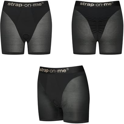 Strap-on-me Imbracatura Lingerie Halo Short Cyclist –Imbracatura Lingerie per Dildo, Vita Alta,Effetto Second Skin,Microfibra & Tulle,Cintura Elastica,Anello in Silicone Estensibile– Nero(Extra Small)