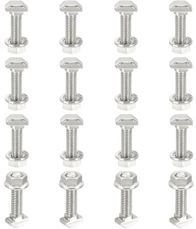 PATIKIL 16 Juegos Tornillos De Ranura En T M5x20 Mm Plateado | Tornillos De Cabeza De Martillo, Con Tuercas Hexagonales De Brida, Para Perfil De Extrusión De Aluminio Serie 20