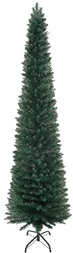 HOMCOM Árbol de Navidad Estrecho 210 cm, Árbol de Navidad Artificial con 510 Ramas, Base Plegable y Soporte Metálico, Fácil Montaje, para Salón, Interior, Verde