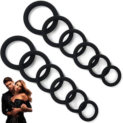 LEPZUR Cock Ring 12 Pezzi Anello Pene Regolabile Nero 22-39Mm Per Potenza Sessuale Uomini Adulti