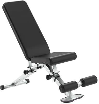 Banc de musculation pliable et multifonctionnel, chaise de fitness inclinable à double usage for la maison, positions réglables par molette, capacité de charge de 200 kg(Silver)