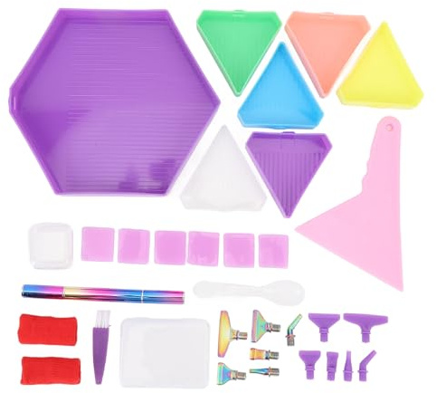 CUOFYUNL 32 Piezas Accesorios de Pintura de Arte de Diamantes de Imitación Bandeja Hexagonal Clasificador Puntas de Bolígrafo de Plástico y Metal Juego de Herramientas de Cuchara
