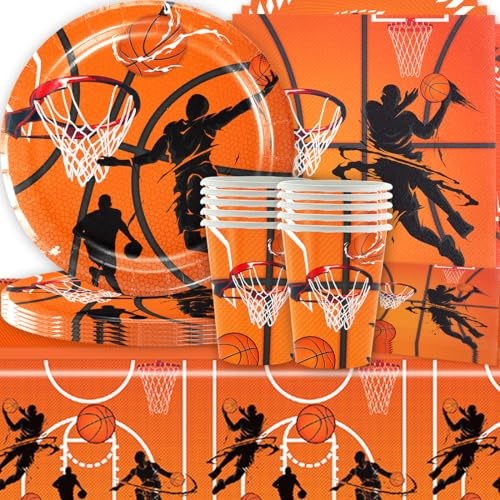 SANYUANHE Juego de 61 vajilla de fiesta temática de baloncesto, decoración de cumpleaños con pelotas de baloncesto, fiesta de baloncesto, temática deportiva, decoración de fiesta de 7 pulgadas (20