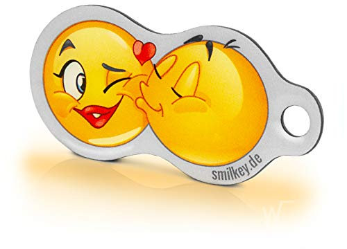 Einkaufswagenlöser Code24 Kuss-Smiley/Schlüsselanhänger Einkaufschip mit Schlüsselfundservice/Abziehbarer Einkaufswagenchip Metall, Chip Einkaufswagen, Key Finder / 1 Stück