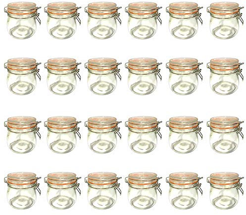 HAC24 - Set di 24 barattoli in vetro per conserve, 500 ml, con chiusura a leva, in vetro