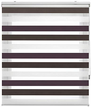 Estoralis Loras | Estor Enrollable Noche y Dia Diseño Moderno | Doble Tejido | Color Marron/Violeta | 105 x 180 cm (Ancho/Alto) Tamaño Tela 102 x 175 cm | Estores para Ventanas y Puertas