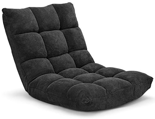 GIANTEX Golvkudde, vadderad golvfåtölj, vikbar, justerbar golvkudde med ryggstöd, 14 steg, vilofåtölj, meditationsstol, fönsterstol (svart)