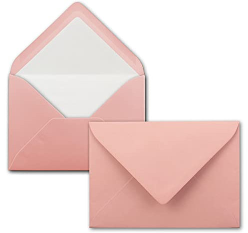 50 Briefumschläge in Altrosa (Rosa) mit weißem Innenfutter - Kuverts in DIN B6 Format - 12,5 x 17,6 cm - Seidenfutter - Nassklebung