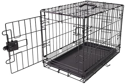 Amazon Basics Cage pour chien Durable,Pliable en fil métallique avec plateau, Porte simple, L 76 x l 48 x H 53 cm, Noir
