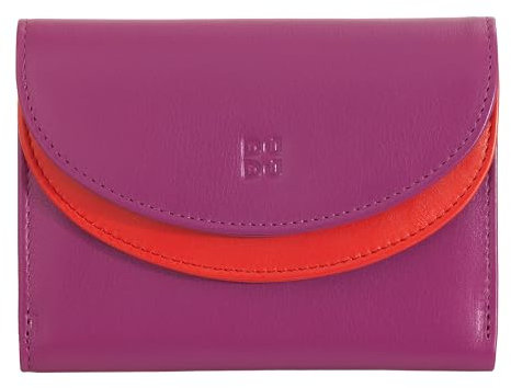 DUDU Portafoglio Donna Vera Pelle RFID con Portamonete, Portafogli Colorato a Doppia Patta Porta Carte di Credito Porta Banconote Fucsia