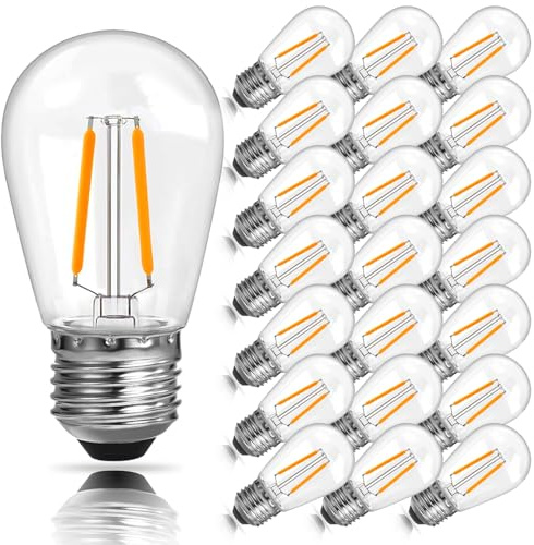 ROMANJOY Bombilla LED de repuesto S14, cadena de bombillas inastillables, 2200 K, no regulable, equivalente a 20 W, base E27, bombillas LED Edison para exteriores, patio, luces vintage, paquete de 25