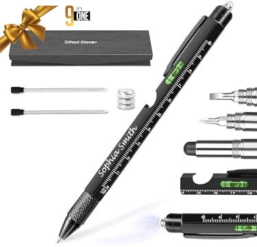 Personalised Engraved 9 in 1 Multi Tool Pen Set, Gifts for Men, Gadgets for Mens Gifts for Dad, Birthday Gifts for Him, Presents for Men, Mens Stocking Filler Gifts for Christmas