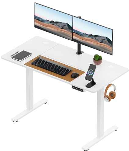 VonHaus Electric Standing Desk, USB-C Charging Height Adjustable Sit Stand Desk with Anti-Collision, Height Preset Technology & Cable Management, White Four Piece Desktop & Steel Frame, 120x60cm