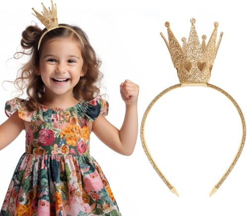 FUKPO Couronne Princesse Fille Dorée, Couronne Princesse Enfant Bebe Anniversaire, Bandeau Cheveux Diademe Princesse Accessoire Anniversaire Mariage