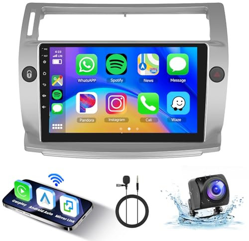 【2+64G】 Hodozzy Carplay Android Auto Radio Coche para Citroën C4 2004-2009/C-QUATRE 2008-2011,9 Pulgada Touchscreen Autorradio Bluetooth con/WiFi/GPS/RDS/FM/USB