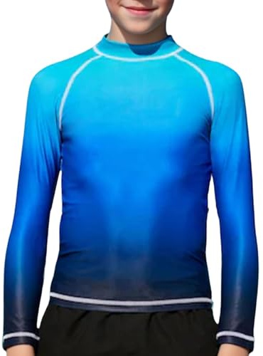 Xumplo Boy's Rash Vest Tween Boys Long Sleeve Swimming Costume Top Shirt Kids 50+ Sun Protection Swimwear Rash Guard 13-14 Years Blue