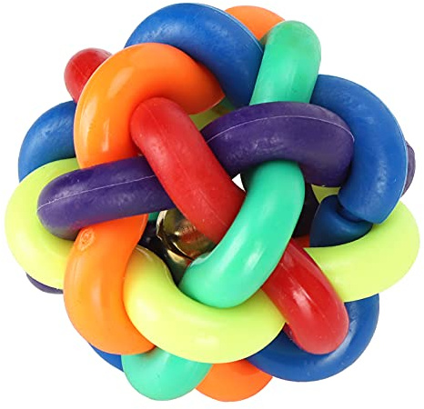 KIMISS Pelota de juguete desmontable para niños y mascotas - Bola colorida de goma trenzada con sonajero, juguete educativo interactivo para entrenamiento y diversión