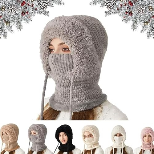 ZXCVWWE Choosemuc Women's Outdoors Windproof Scarf Hat,3-in-1 Winter Balaclava, 3 in 1 Beanie Hat,Choosemuc Hat,Warm Neck Warmer Sets,3-in-1 Outdoors Winter Balaclava Face Mask for Cycling Black