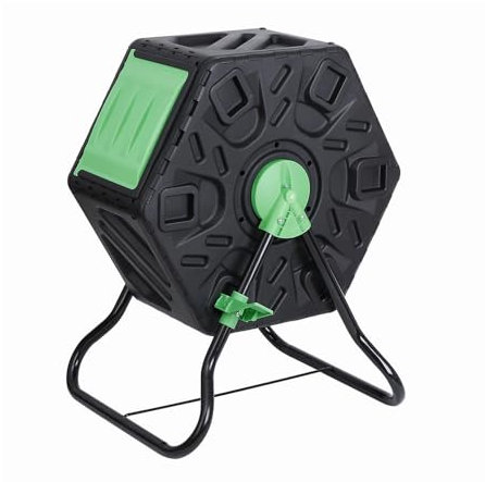 WESTMANN Humus Composteur à tambour en plastique, rotatif 60 l, mobile pour déchets de jardin, rotatif à 360 °, ménage le dos et peu encombrant, vert, 60 x 74 x 36 cm