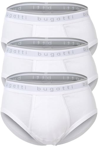 bugatti Men's Briefs, Pack of 3, Fine Rib, Fly, Cotton, Plain, White, L