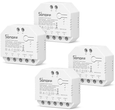 Interruttore Della Luce Intelligente, SONOFF DUALR3 2-Gang 2-Way 4PCS Smart Interruttore Wi-Fi Sostieni Alexa e Siri, Misurazione della potenza, 3 modalità di lavoro, funziona con porte da tapparelle