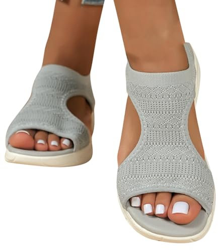 Damen Sandalen wasserfest, Orthopädische Sandalen Damen Sommer Breite Füße Hausschuhe Schlappen Slides Offene Schuhe mit Fussbett Bequem Sommerschuhe Sport Barfuss Pantoletten Plateau Slipper