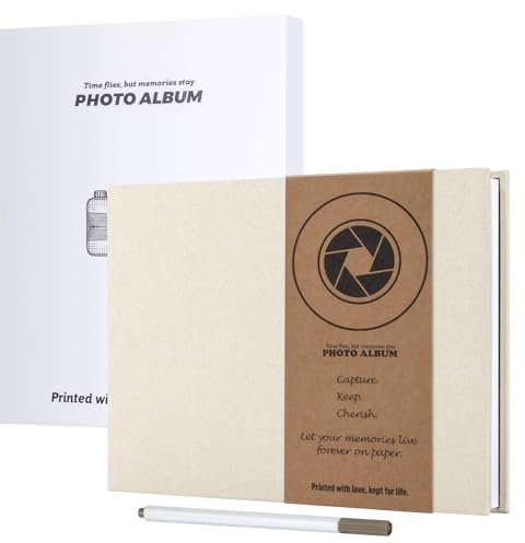 JAECU Album Fotografico Autoadesivo 30x22cm, Copertina di Lino Scrapbook Album Foto 40 Pagine, Regali Nozze Natale Valentino Regalo di Anniversario Compleanno (Beige)