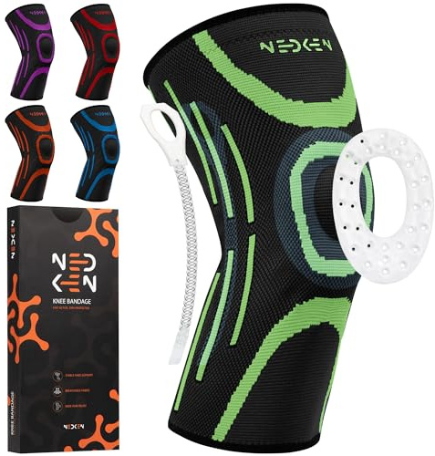 NeDKeN Tutore Ginocchio – Ginocchiera Sportiva Elastica per Menisco Lesionato e Legamenti – Supporto Ortopedico, Fascia a Compressione per Stabilità, Protezione e Recupero (Verde, L)