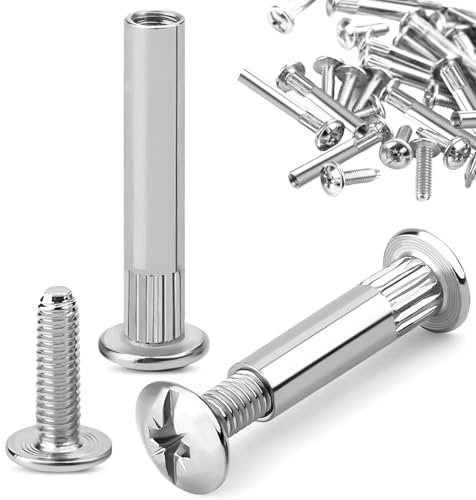 75 Sets M4 Tornillo Conexión Muebles (75 Tornillos, 75 Manguito), Conectores Gabinetes 31-40 mm Espesor, Tornillos Niquelados Diámetro 5mm, Cuerpo Connecting Bolt Armarios para Tablas, Puerta Madera