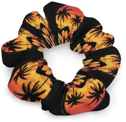 Hawaiian Hibiscus Sunset Palm Tree Colorful Scrunchies for Women Soft Cute Elastic Hair Bands Ponytail Holders