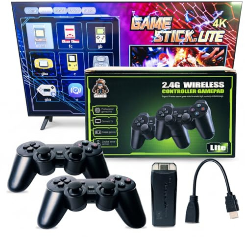 Kulturdenda Game Stick Lite 4K, 20.000 juegos con 2 mandos inalámbricos – Consola retro HDMI con miles de juegos clásicos preinstalados, soporta 4K HD, plug & play, ideal para TV y proyectores
